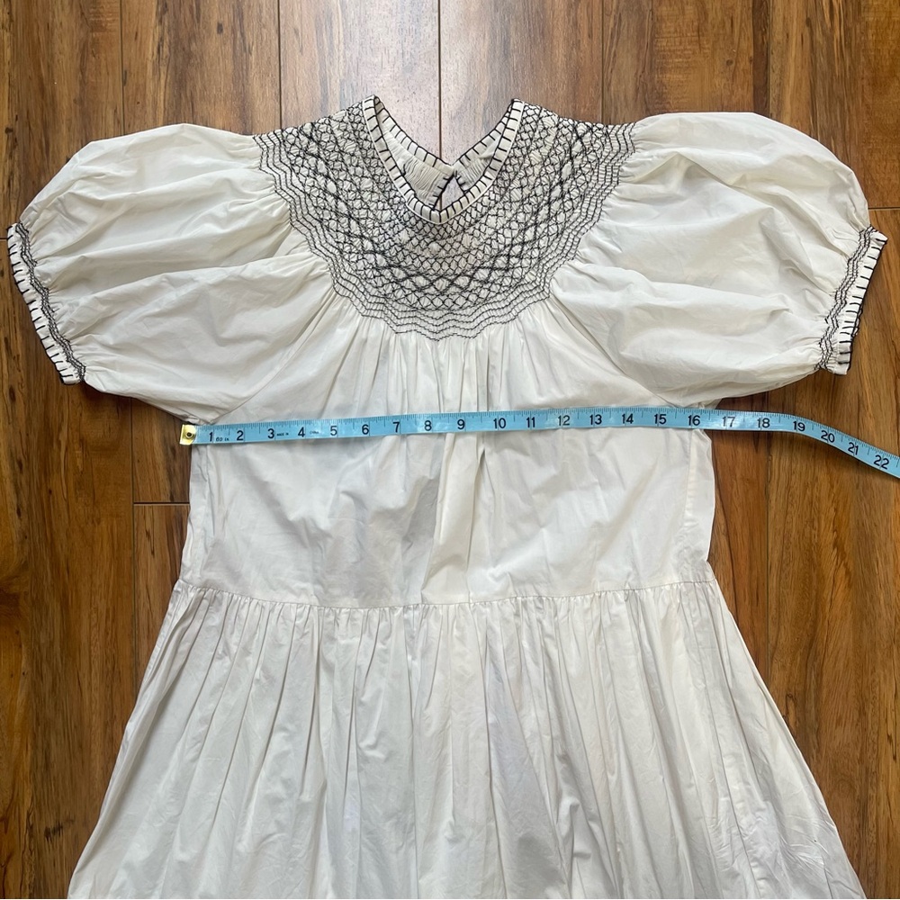 Doen Cream Smocked Yoke Cotton Dress with Black Embroidery - Picture 13 of 16